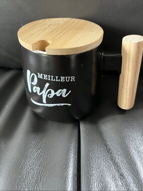B.Meilleur Papa Black Ceramic Mug with Bamboo Lid